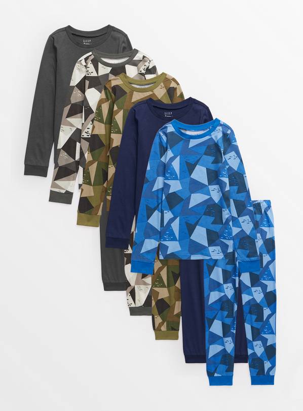 Camo Geometric Printed Pyjama Sets 5 Pack  3-4 years